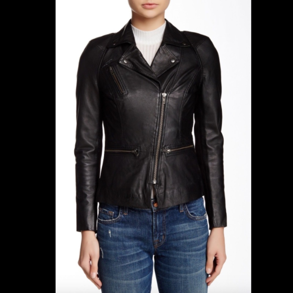 MUUBAA KAJANA BLACK LEATHER BIKER JACKET US 8